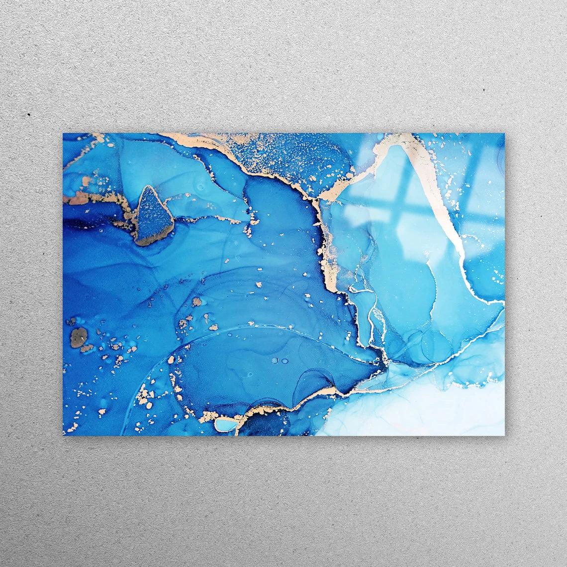 Blue And Silver Marble Acrylic Glass Print Tempered Glass Wall Art 100% Made in Australia Ready to Hang