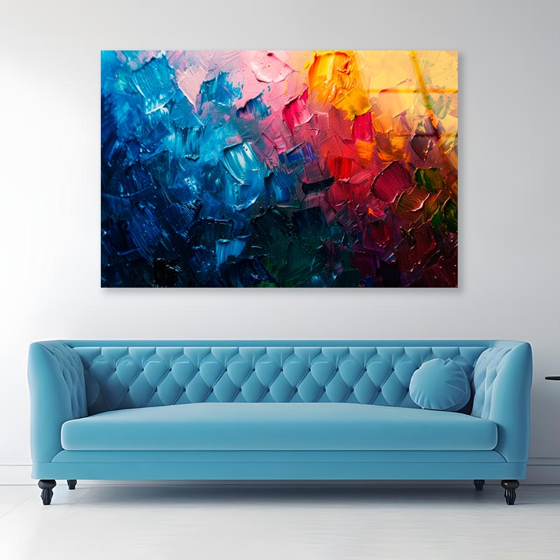 Colorful Abstract Oil Painting  Acrylic Glass Print Tempered Glass Wall Art 100% Made in Australia Ready to Hang