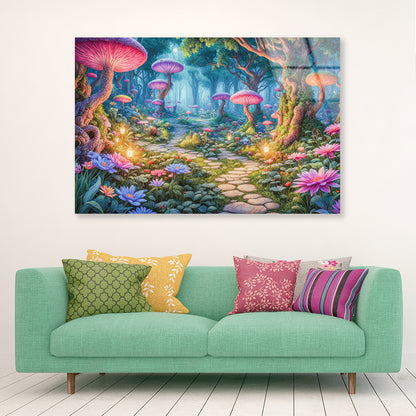 A Colorful Garden with Various Plants and Rocks Acrylic Glass Print Tempered Glass Wall Art 100% Made in Australia Ready to Hang