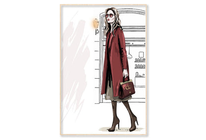 Modern Girl with Her Red Coat Wall Art Limited Edition High Quality Print Canvas Box Framed Natural