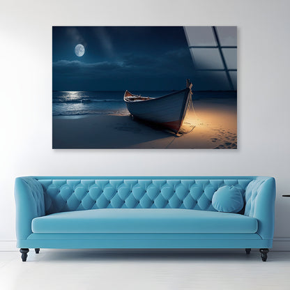 Boat on the Beach in the Night Acrylic Glass Print Tempered Glass Wall Art 100% Made in Australia Ready to Hang