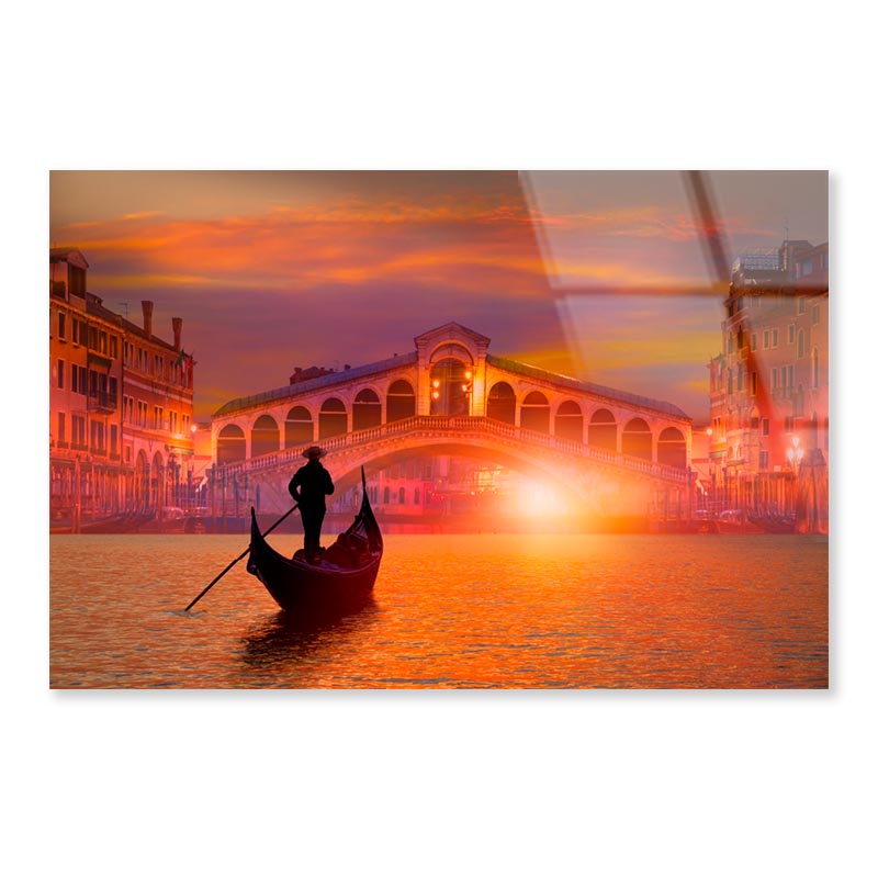 Gondola In Venice at Sunset Acrylic Glass Print Tempered Glass Wall Art 100% Made in Australia Ready to Hang