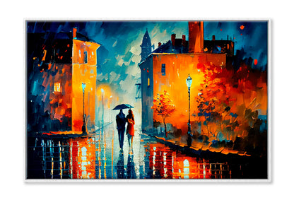 Street View Of Cityscape With Couple Oil Painting Wall Art Limited Edition High Quality Print Canvas Box Framed White