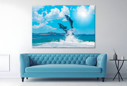 Dolphins Jumping on Water Wall Art Decor 100% Australian Made