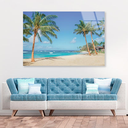 Palm Trees on The Sandy Beach in Hawaii Acrylic Glass Print Tempered Glass Wall Art 100% Made in Australia Ready to Hang