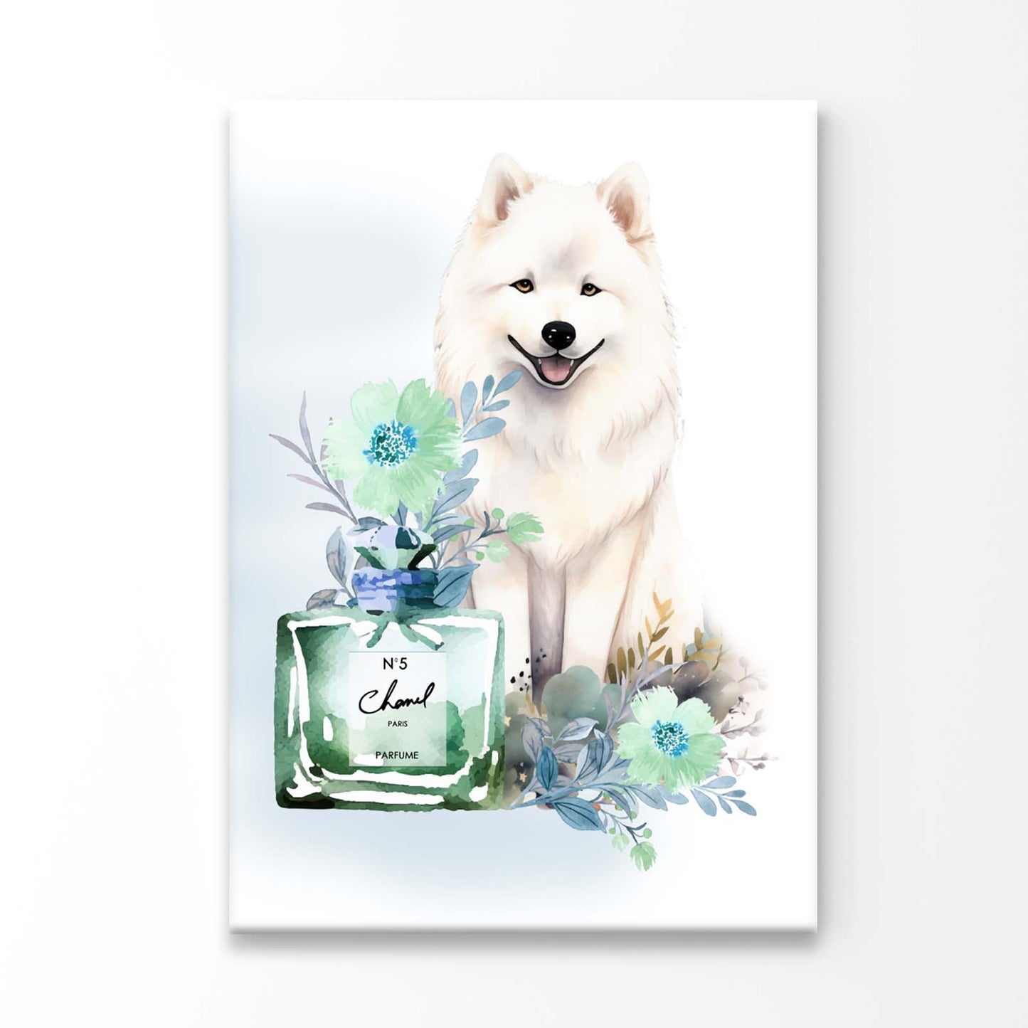 Perfume, Samoyed Dog 3D Design Acrylic Glass Print Tempered Glass Wall Art 100% Made in Australia Ready to Hang