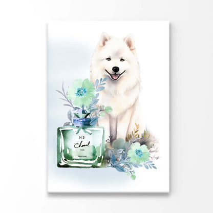 Perfume, Samoyed Dog 3D Design Acrylic Glass Print Tempered Glass Wall Art 100% Made in Australia Ready to Hang