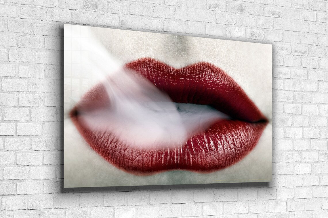 Smoke Red Lips Closeup UV Direct Aluminum Print Australian Made Quality