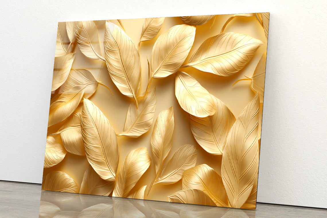 Collection of Golden Leaves Acrylic Glass Print Tempered Glass Wall Art 100% Made in Australia Ready to Hang