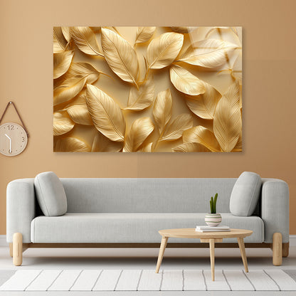 Collection of Golden Leaves Acrylic Glass Print Tempered Glass Wall Art 100% Made in Australia Ready to Hang