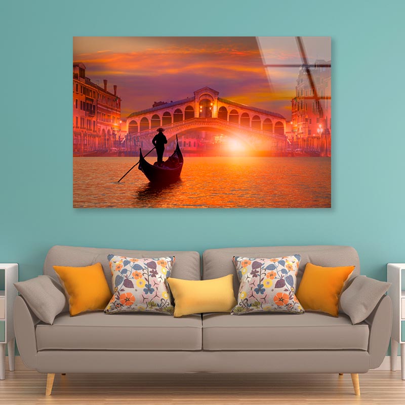 Gondola In Venice at Sunset Acrylic Glass Print Tempered Glass Wall Art 100% Made in Australia Ready to Hang