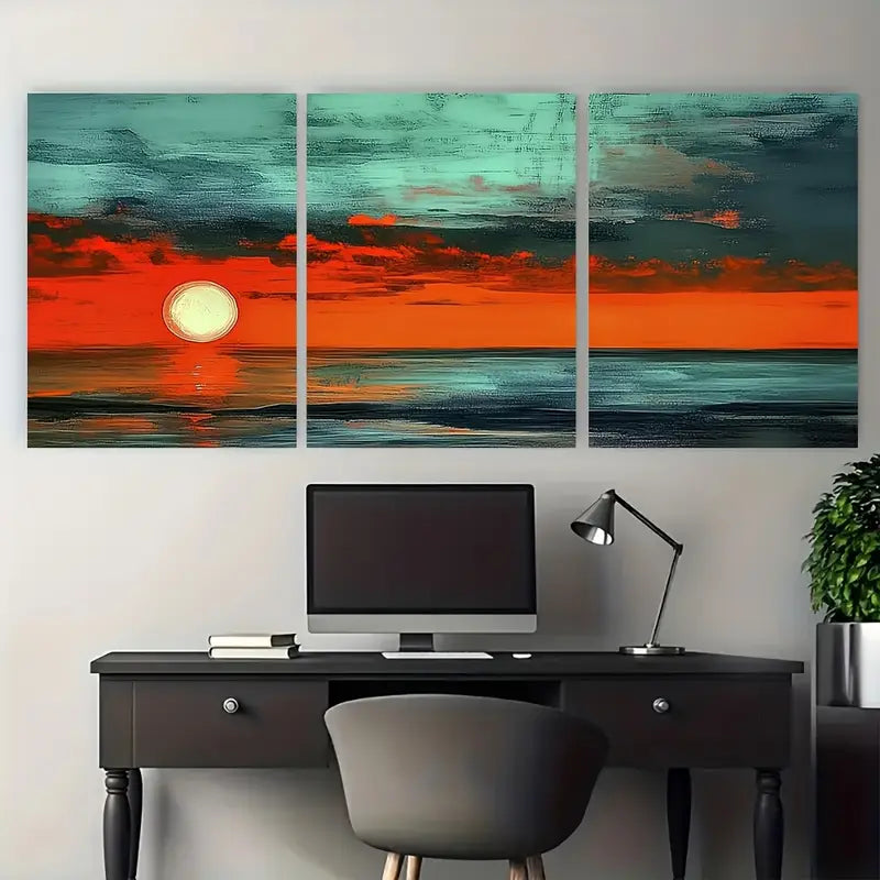 3pcs Sunset Ocean Seascape Coastal Metal Print Ready to Hang Art