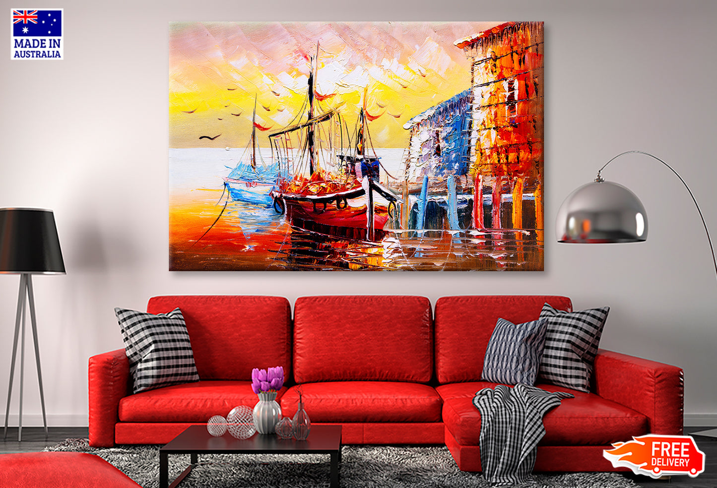 Sail Boats Sea Coast in Venice Italy Oil Painting Wall Art Limited Edition High Quality Print