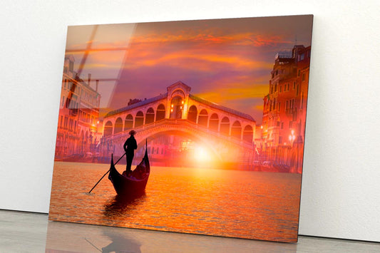 Gondola In Venice at Sunset Acrylic Glass Print Tempered Glass Wall Art 100% Made in Australia Ready to Hang