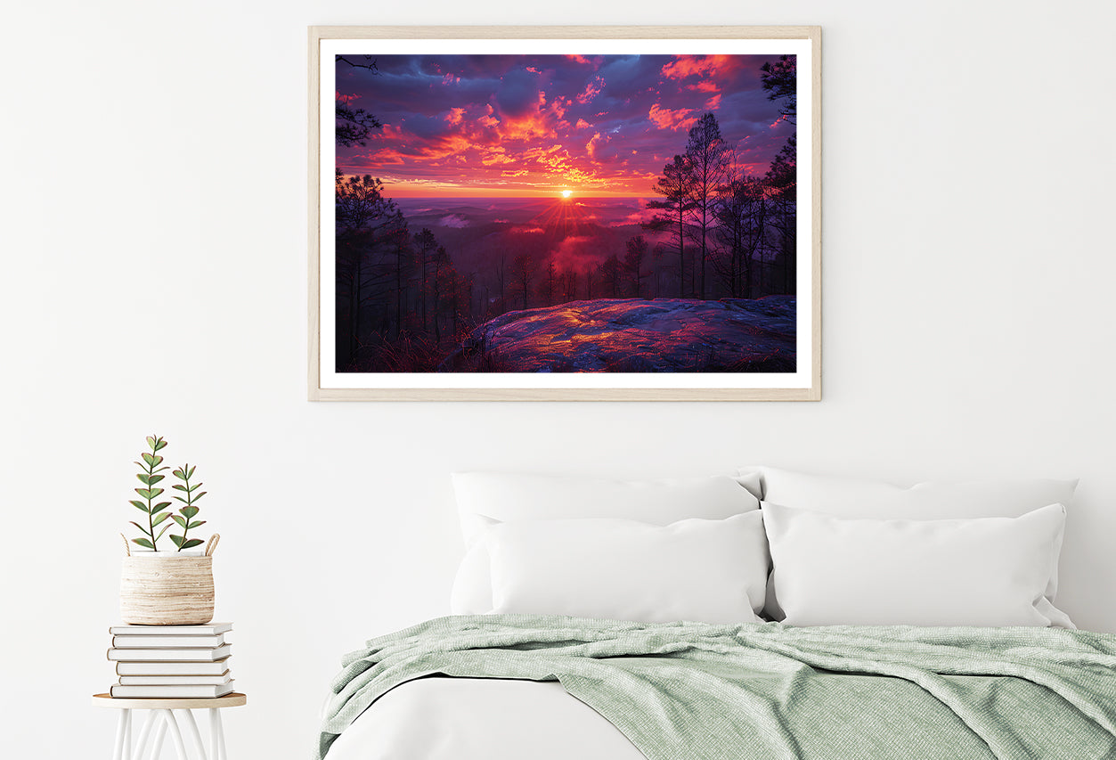 Sunset in the Mountains, Trees Home Decor Premium Quality Poster Print Choose Your Sizes