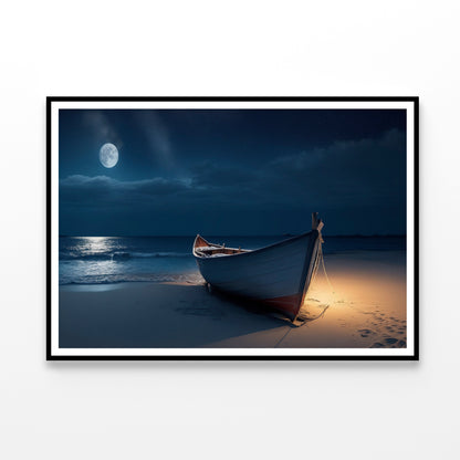 Boat on the Beach in the Night Home Decor Premium Quality Poster Print Choose Your Sizes