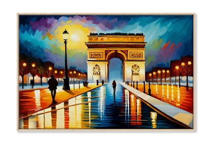 Arc de Triomphe Paris Night Sky Oil Painting Wall Art Limited Edition High Quality Print Canvas Box Framed Natural