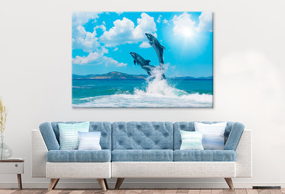 Dolphins Jumping on Water Wall Art Decor 100% Australian Made