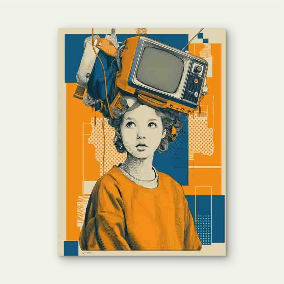 Retro Head Art Television Metal Print Ready to Hang
