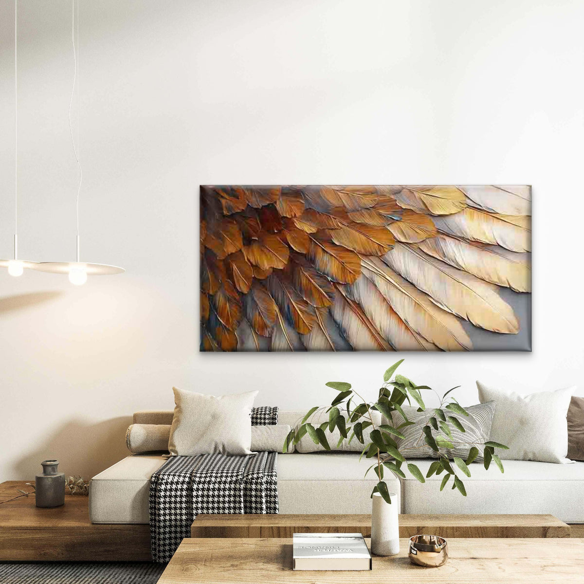 Golden Brown Feather Texture Wall Art Canvas Office Home Room Framed 120x60cm