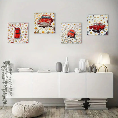 4pcs  Painting Floral Car Wall Art Canvas Framed