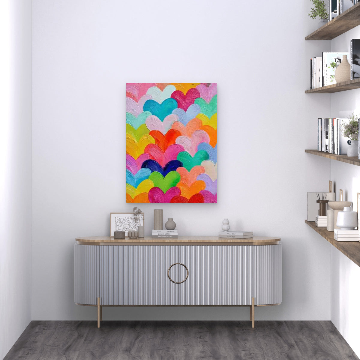 Rainbow Hearts Metal Print Ready to Hang