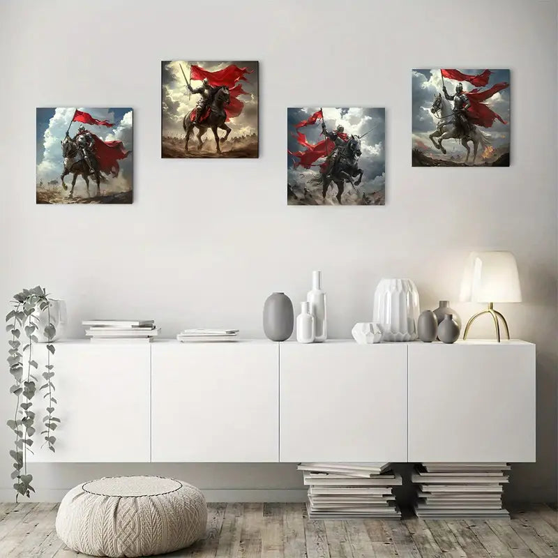 4pcs Heavy Cavalry Horse Armor Wall Art Canvas Framed