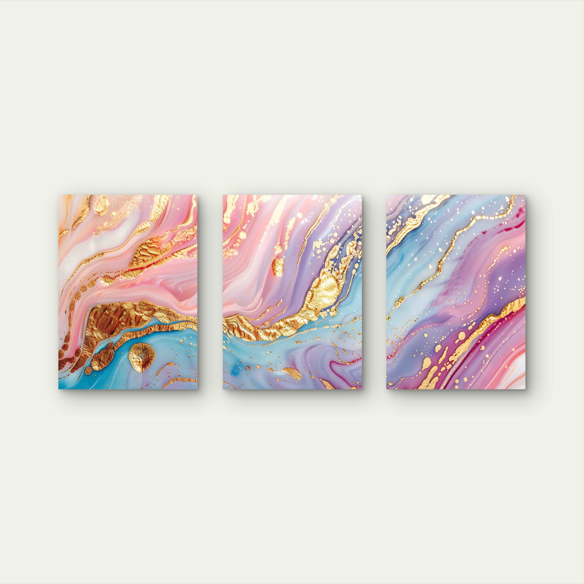 3pcs Glitter Pop Background with Colorful Marble Metal Print Ready to Hang Art