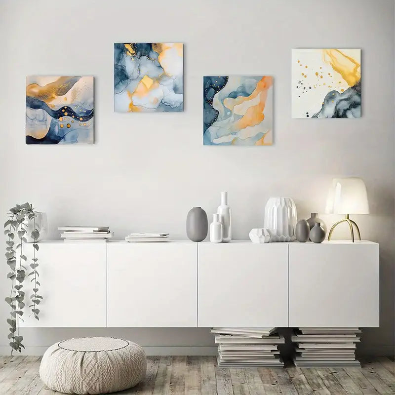 4pcs Geometric Watercolor Dot Collage  Wall Art Canvas Framed