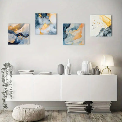 4pcs Geometric Watercolor Dot Collage  Wall Art Canvas Framed