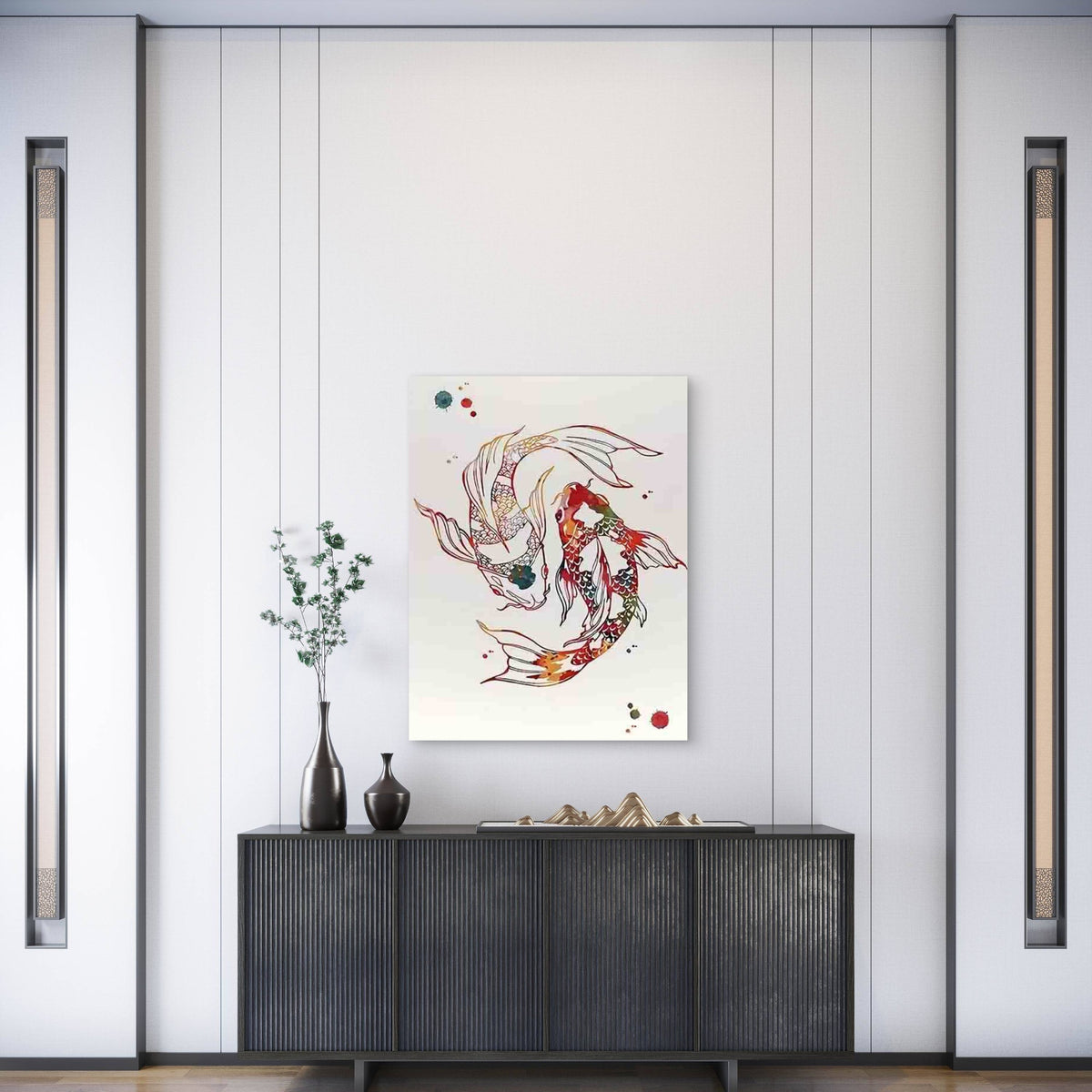 Vintage Style Koi Fish Art Metal Print Ready to Hang