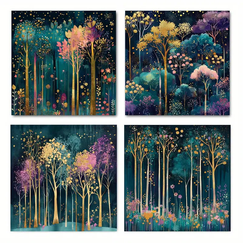 4pcs Magical Forest Art Modern MF    Wall Art Canvas Framed