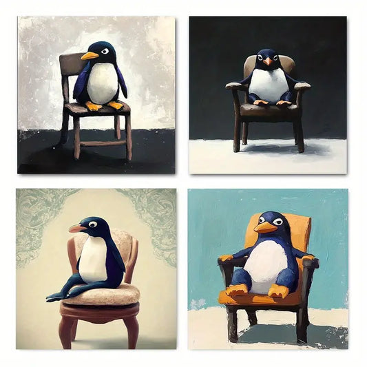 4pcs Decorations Vibrant Penguin theme    Wall Art Canvas Framed