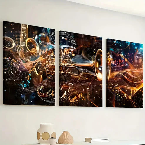 3pcs Abstract Modern Fashion Musical Instrument Art Trumpet Wall Art Set Canvas Unframed - High Quality Print 100% Australian Made Wall Canvas