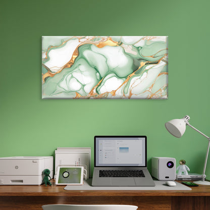 Emerald Green & Gold Liquid Marble Wall Art Canvas Office Home Room Framed 120x60cm
