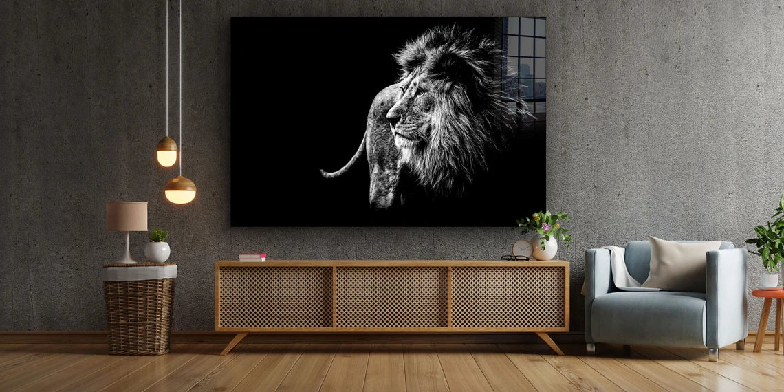 Lion B&W Side View UV Direct Aluminum Print Australian Made Quality