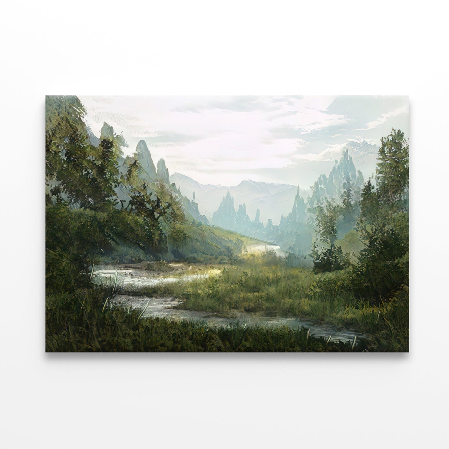 A River Flowing a Valley with Trees & Mountains Print 100% Australian Made