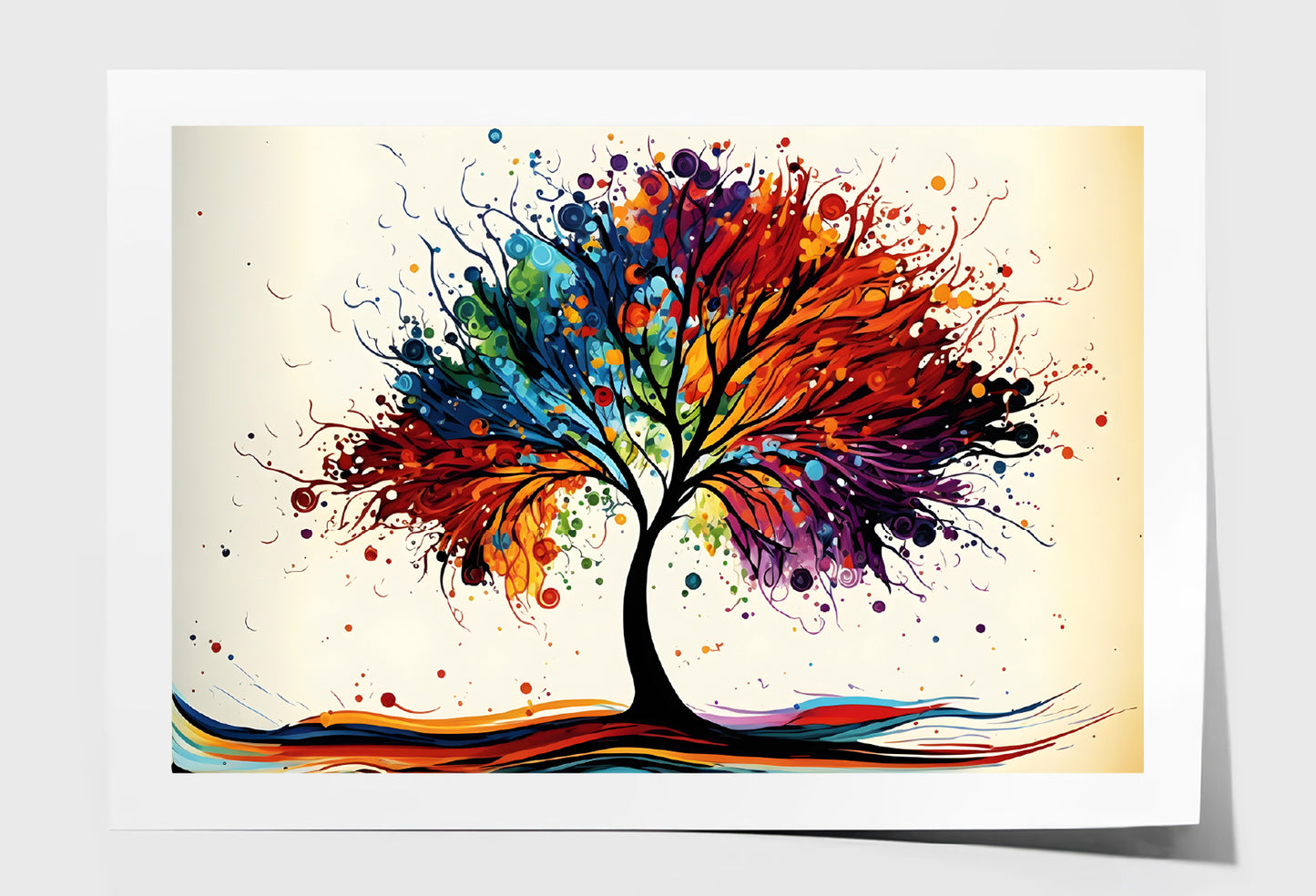 Colorful Tree Abstract Oil Painting Wall Art Limited Edition High Quality Print Unframed Roll Canvas None