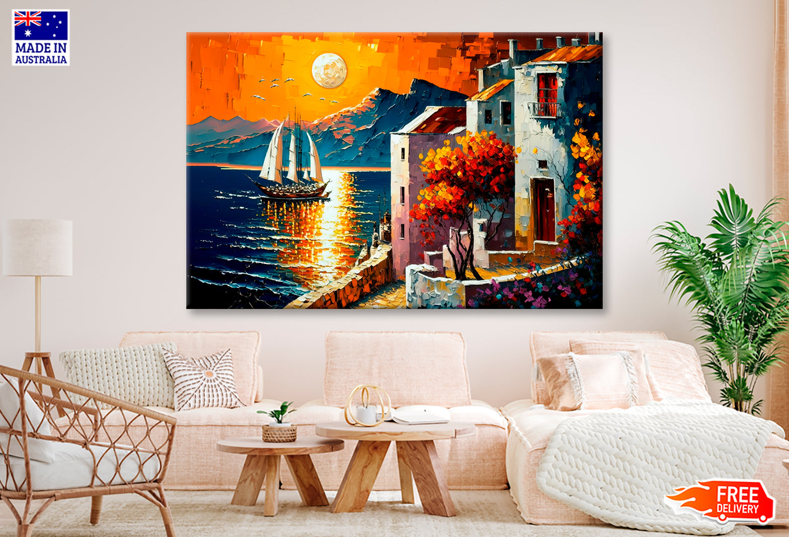 Seaside Cityscape With Ocean View Oil Painting Wall Art Limited Edition High Quality Print