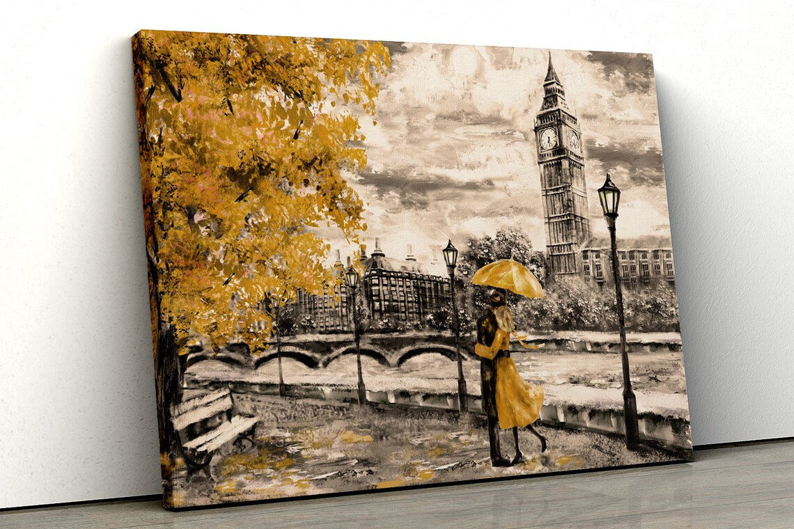 London Yellow Tree Black white Oil Painting UV Direct Aluminum Print Australian Made Quality