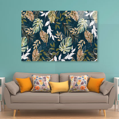 Beautiful Pattern of Tropical Leaves Acrylic Glass Print Tempered Glass Wall Art 100% Made in Australia Ready to Hang