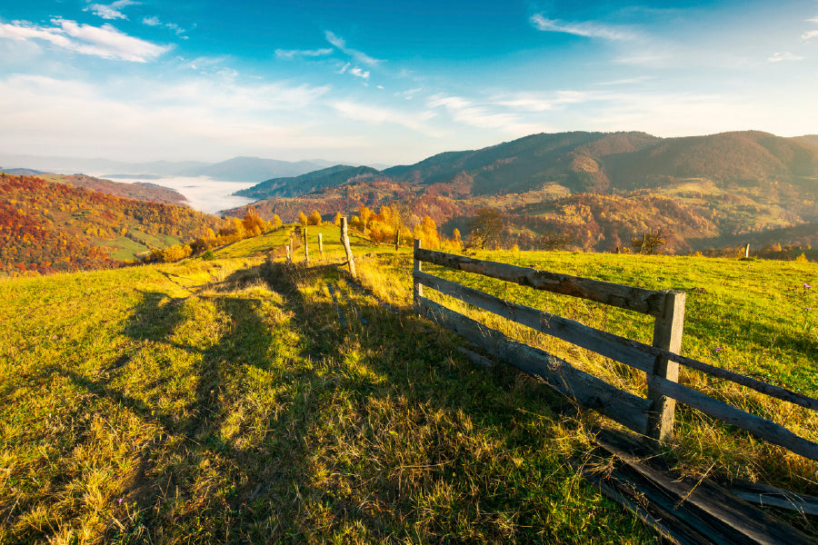 Countryside Foggy Autumn Sunrise Glass Framed Wall Art, Ready to Hang Quality Print