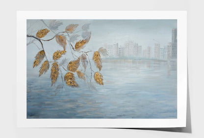 Gold Leaves On Tree & River Wall Art Limited Edition High Quality Print