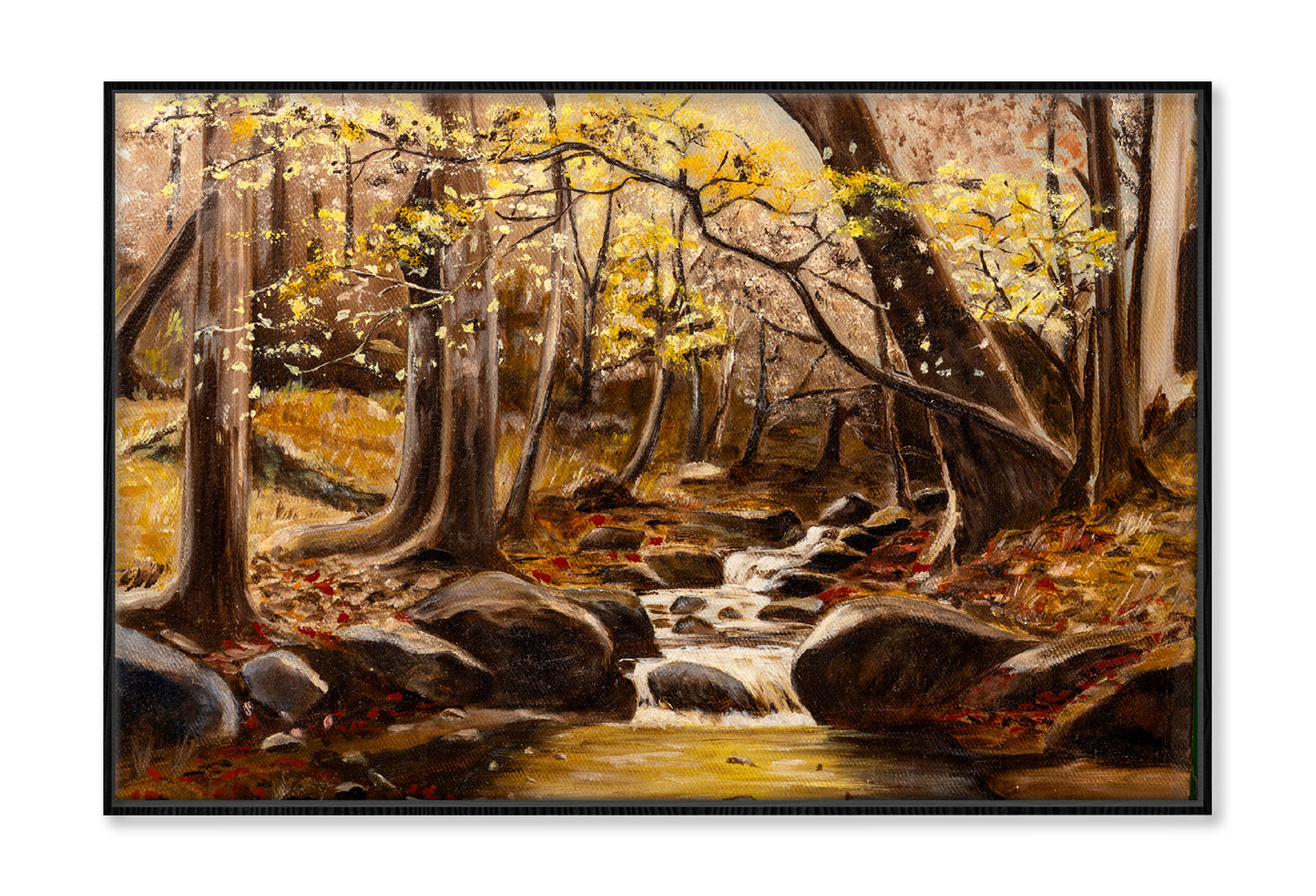 Blooming Tree & Rocky Creek Oil Painting Wall Art Limited Edition High Quality Print Canvas Box Framed Black