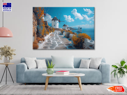 Path with a Boat & Buildings in Greece Print 100% Australian Made