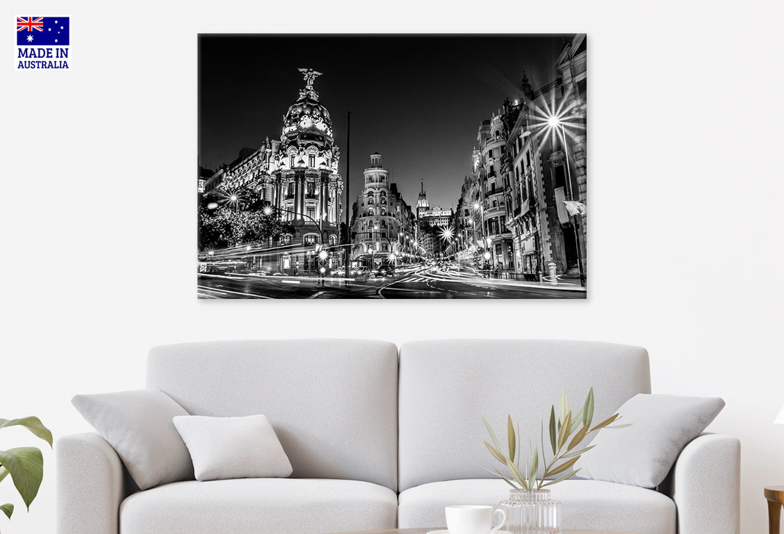 Main Shopping Street in Madrid at Night Spain Wall Art Decor 100% Australian Made