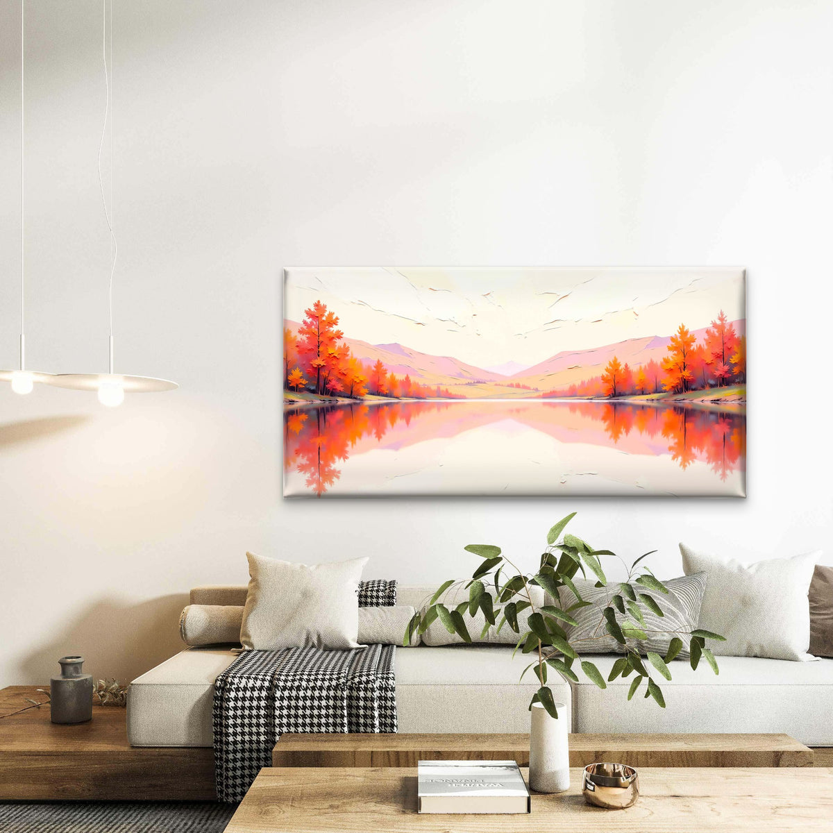Fall Lake Reflection Mountain Wall Art Canvas Office Home Room Framed 120x60 cm