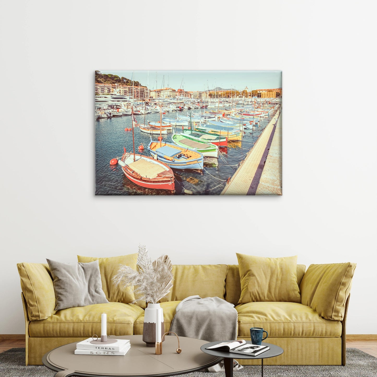French Riviera Port Rustic Fishing Boats Mediterranean Harbour Wall Art Decor 100% Australian Made