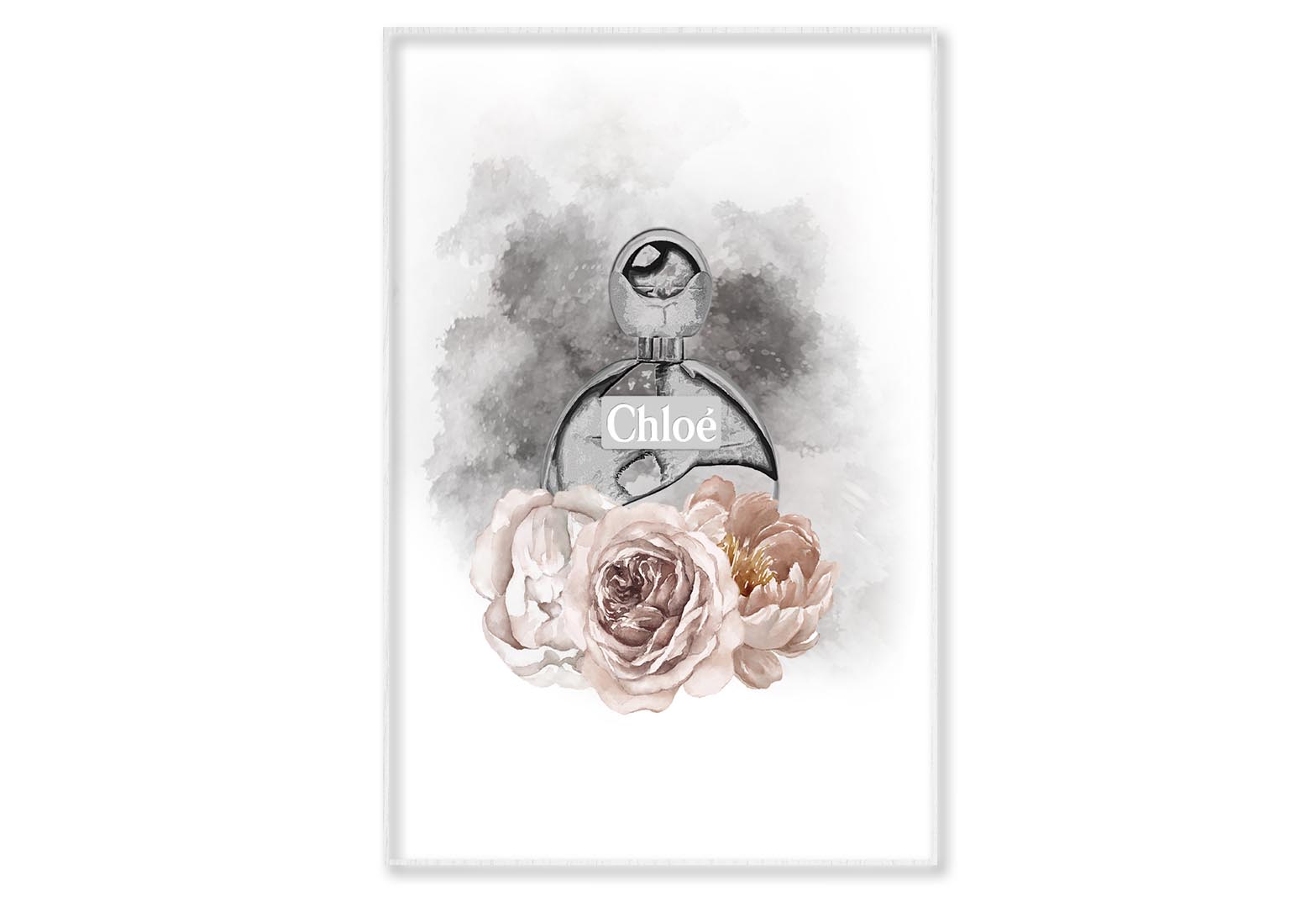 Round Perfume Bottle with Flowers Wall Art Limited Edition High Quality Print Canvas Box Framed White