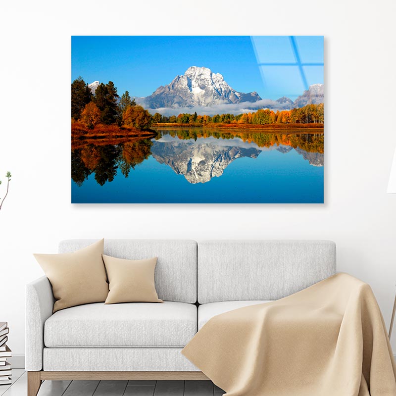 Mountain Is Reflected in A Lake Acrylic Glass Print Tempered Glass Wall Art 100% Made in Australia Ready to Hang